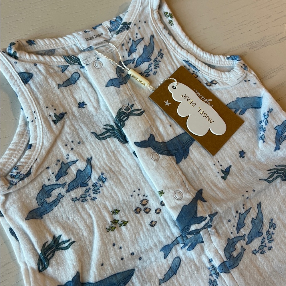 Angel Dear Organic Cotton Shortie Romper Blue Whales 12-18 18-24 months - Picture 2 of 3